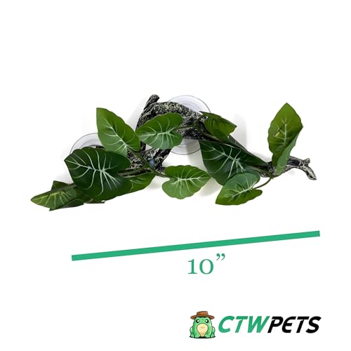 Reptile Climbing Vine 2-Pack – Resin Driftwood with Suction Cups & Bendy Ivy (Medium-Large 10") for Terrariums, Geckos, Lizards, Snakes, and Reptile Habitats (Jungle Leaf) - color: Jungle Leaf