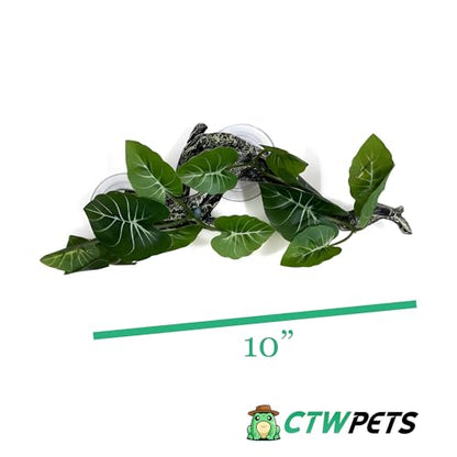 Reptile Climbing Vine 2-Pack – Resin Driftwood with Suction Cups & Bendy Ivy (Medium-Large 10") for Terrariums, Geckos, Lizards, Snakes, and Reptile Habitats (Jungle Leaf) - color: Jungle Leaf