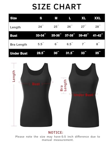 AMVELOP Tank Tops for Women Built in Bra Cotton Shelf Bra Tanks Layering Undershirts 2-3 Pack - color: 3 Pack-black/Dark Gray/Amygreen, size: Large