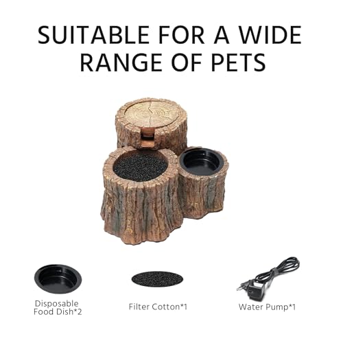 550ML Reptile Water Fountain with Food Dish – Terrarium Drinking Fountain for Bearded Dragon, Gecko, Chameleon, Lizard, Tree Frog & Turtle – Keeps Water Clear, Easy-to-Use Water Dispenser