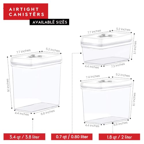 DWËLLZA KITCHEN Large Airtight Food Storage Containers with White Lids (3.8L, 0.8L) - Clear Plastic Bulk Food Pantry & Kitchen Storage Containers for Flour, Sugar 4 Pc BPA-Free, Keeps Fresh & Dry - color: 06 - 3.8 Liters & .77 Liter (Set of 4)