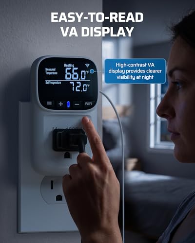 DEWENWILS Smart Temperature Controller For Fan, 15A 1800W WiFi Temperature Controller Outlet with Schedule Timer & Memory Function, VA Display & -40℉-240℉ Thermostat for Reptile, Greenhouse, Incubator