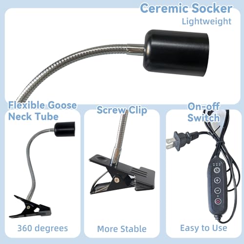 BNOSDM Reptile Heat Lamp, UVA UVB Light for Aquarium Turtle Tank, Reptile Lamp Fixture with 2 * 50W Basking Light and 360° Rotatable Timing & Dimming, Tortoise Heat Lamp for Turtle Lizard Snake Chick - color: Single-head Black