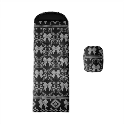 Erosebridal Hawk Moth Sleeping Bag for Kids Spooky Aztec Wearable Camping Blanket for Hiking Outdoor Travel Hunting Sleep Bag - color: Black Aesthetic Bow