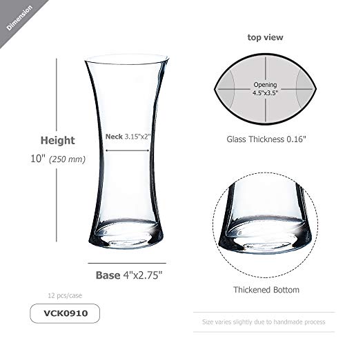 WGV Gathering Bouquet Vase, 4.5" W, 10" H, Clear Glass Floral with Flared Oval Opening, Centerpiece, Home Wedding Event Decor, 1 Piece (VCK0910) - size: Oval Open 10"H