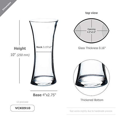 WGV Gathering Bouquet Vase, 4.5" W, 10" H, Clear Glass Floral with Flared Oval Opening, Centerpiece, Home Wedding Event Decor, 1 Piece (VCK0910) - size: Oval Open 10"H