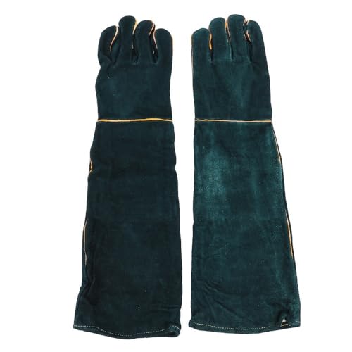 Animal Handling Gloves Thick Cowhide and Canvas 23.62 in Long Dark Green for Dog Cat Bird Lizard Training