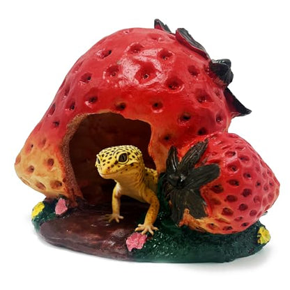 Leopard Gecko Reptile Hide Bearded Dragon Caves Strawberry Lizard Hideout Tank Accessories Crested Snake Décor Amphibian Habitat Decoration - style: STRAWBERRY
