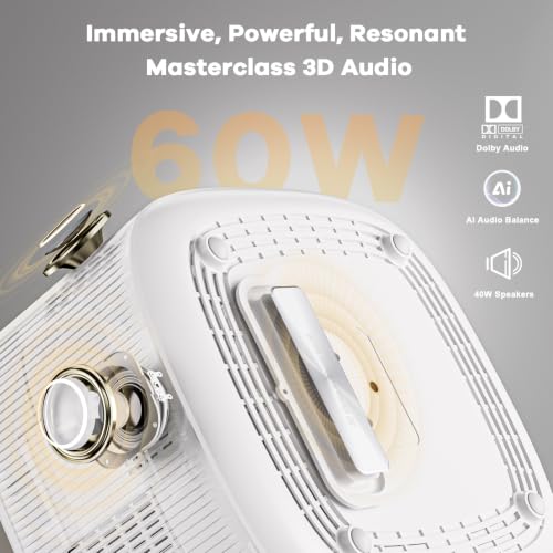 ONOAYO Outdoor-Projector-4K with 60W Dolby Audio and Official Apps, White | High Brightness, AI Auto Focus, Smart-Projector with WiFi and Bluetooth, ONO5Pro 2.0 Movie Projector for Indoor/Outdoor - color: White