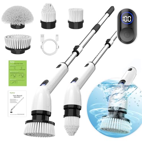 Electric Spin Scrubber, Cordless Cleaning Brush for Bathroom,Home | IPX7 waterproof power scrubber with LCD display, multi heads, extendable handle, 90min runtime for bathroom kitchen glass car - color: Black