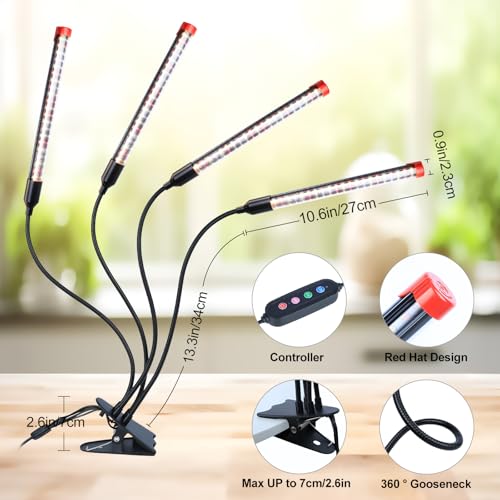 FECiDA Gamechanger 2026 36 Watt Power Draw, NO Need Adapter, 4Head Strong Clip Grow Lights for Indoor Plants with 4/8/12/16/20H Timer, LED Plant Growing Lamps for Houseplants, Bonsai, Seed Starting - size: Clip-4Head-36W