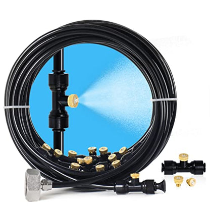59FT Misters for Outside Patio, 20 Brass Nozzles, 3/4 Inch Adapter | Creates Cooling Fine Mist for Patios, Gardens and Greenhouses, 18M Preassembled Misting Line Supports Easy DIY Setup. - size: 59FT