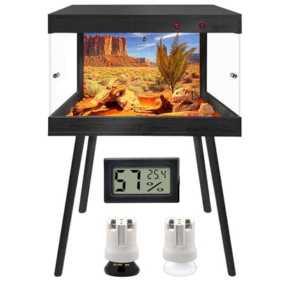 ROYXEN Reptile Tank 30 Gallon, Bearded Dragon Tank with Leg Stand, Tempered Glass Reptile Enclosure, Lizard Tank for Chameleon, Lizard Habitat (Black, 24 Length Inch) - color: Black, size: 24"x16"x15.5"