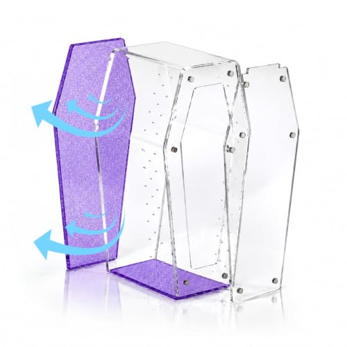 Glitter Acrylic Coffin Jumping Spider Enclosure - Gothic Terrarium Habitat with Magnetic Lid, Micro Reptile Breeding Box for Slings, Mantis, Isopods and Small Insects (Glitter Purple) - color: Glitter Purple