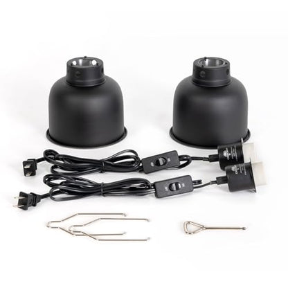 2 Pack Reptile Light Fixture, 5.5in Deep Dome Reptile Lamp Fixture, Optical Reflection Cover, Separate Switch & Hook, Terrarium Light Fixture for Reptile Heat Basking UVB Bulbs, 100W, Black - size: 5.5in
