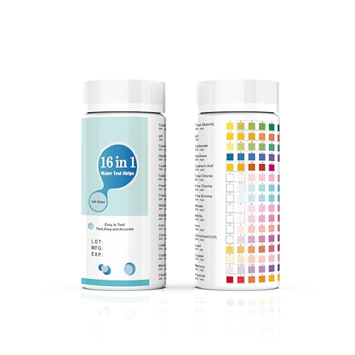 Pool Test Strips 16-in-1, 100 Count Pool and Spa Water Testing Kit for Hot Tubs, Tests Chlorine, pH, Alkalinity, Hardness, Cyanuric Acid, Iron and Copper