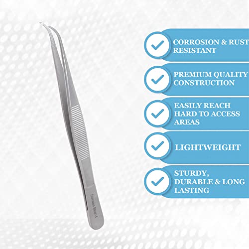 Lab Tweezers High Precision Forceps, 6" (15.2 cm), Fine Strong Curved Point tweezers, Stainless Steel - size: 6 Inch
