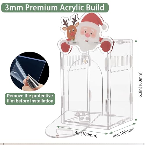 Santa Claus Jumping Spider Enclosure, Magnetic Acrylic Habitat Terrarium with Secure Doors, 4x4x6.3 Inch Small Desktop Decor Gift for Spider, Mantis, Beetles