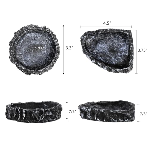 Frcctre 4 Pack Reptile Food Dish with Feeding Tongs, Resin Reptile Water Dish Food Bowl Feeding Terrarium Bowl for Leopard Gecko Lizard Tortoise Frog Bearded Dragon Chameleon
