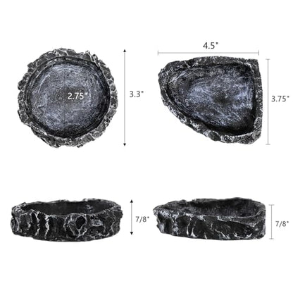 Frcctre 4 Pack Reptile Food Dish with Feeding Tongs, Resin Reptile Water Dish Food Bowl Feeding Terrarium Bowl for Leopard Gecko Lizard Tortoise Frog Bearded Dragon Chameleon