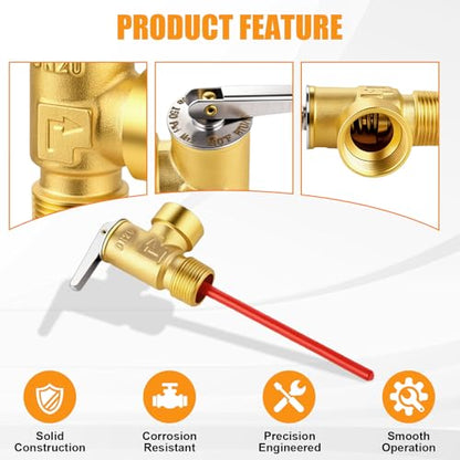 3/4" NPT Water Heater Pressure Relief Valve, 150 PSI Pressure Relief Valve for RV Hot Water Heater, Brass T&P Relief Valve with Epoxy-Coated Probe, Universal Suburban RV Water Heater Parts Replacement