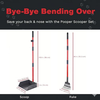 Metal Pooper Scooper for Dogs with Heavy Duty Long Handle Rake & XL Tray | Rustproof Aluminum Poop Scooper for Large Dogs with 9”W 9.5”L Extra Large Tray for Yard, Grass, Dirt & Gravel - color: 2 Piece Set - X Large
