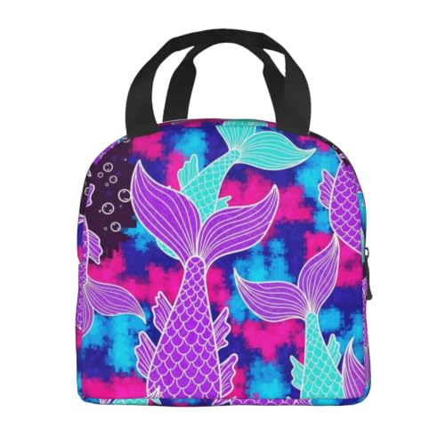Men Mermaid Tail Print Insulated Lunch Box Thermal | Mermaid Tail Purple, Oxford Leakproof Cooler Bag, Adjustable Shoulder Strap for Camping & Office - color: Pattern (847)