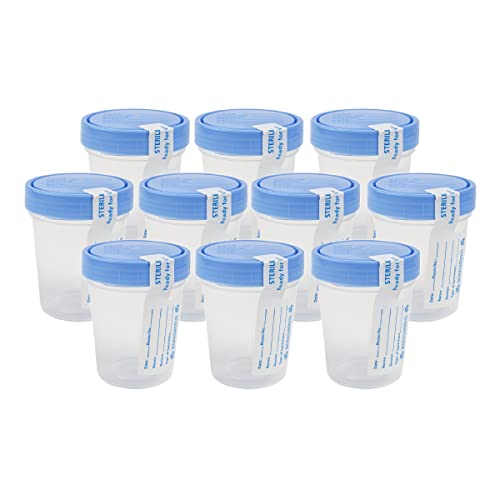 Dealmed 781044 Urine Specimen Cups - 4 oz, 10 Count, Lids | Sterile Polypropylene, Screw-On Leak Resistant Cap, Tamper Evident Tab, ID Label, Individually Wrapped, STD Pregnancy Testing