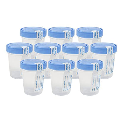 Dealmed 781044 Urine Specimen Cups - 4 oz, 10 Count, Lids | Sterile Polypropylene, Screw-On Leak Resistant Cap, Tamper Evident Tab, ID Label, Individually Wrapped, STD Pregnancy Testing