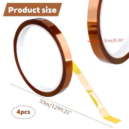High Tape, 4 Rolls Heat Transfer Tape Heat Resistant Tape High Temp No Residue for Sublimation, Heat Press Electronics, Soldering, Max Temp 480℉/250℃, 10mm x 33m(108ft)
