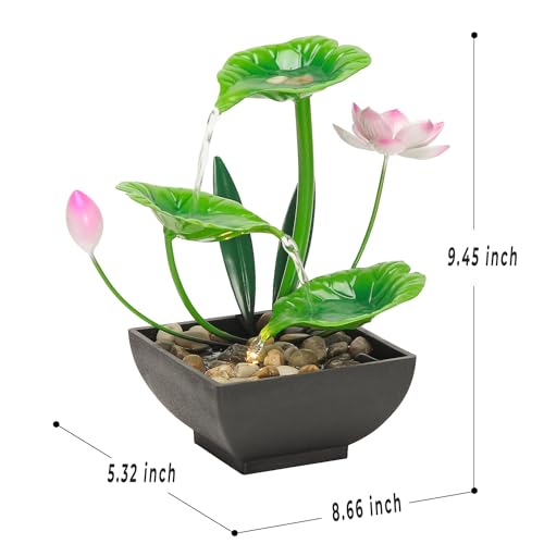 Water Fountain Indoor Waterfall Fountain 3-Tier Tabletop Fountain Lotus Desk Relaxation Home Decor Including Lots of Rocks and Soothing Sound Machine (Green 1) - style: whisper of lotus