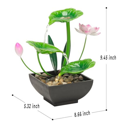 Water Fountain Indoor Waterfall Fountain 3-Tier Tabletop Fountain Lotus Desk Relaxation Home Decor Including Lots of Rocks and Soothing Sound Machine (Green 1) - style: whisper of lotus