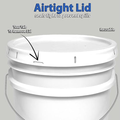 1-Gallon Bucket with Airtight Lid – Made in USA, Food Grade BPA Free Plastic, Heavy Duty Multi-Use, Metal Handle with Grip, Stackable Storage – White, 2 Pack - color: White, size: 2