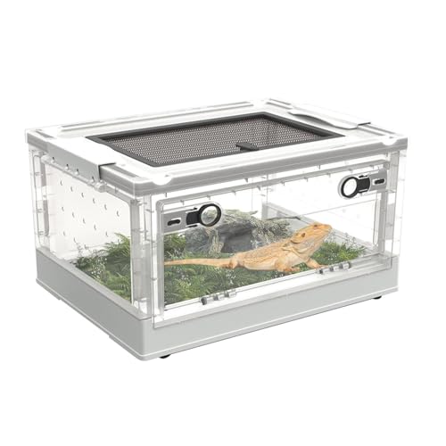 OMEM Large Portable Reptile Tank with 360 View, Mesh Top, Foldable Frame, Bottom Pulley, Ideal Habitat for Gecko, Frog, Spider, Lizard, Turtle, Scorpion (White) - color: White