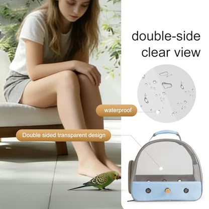 Bird Carrier, Portable Small Bird Parrot Parakeet Carrier with Standing Perch and Soft Mat, Side Access Window Collapsible (Blue, Clear Windows) - color: Blue