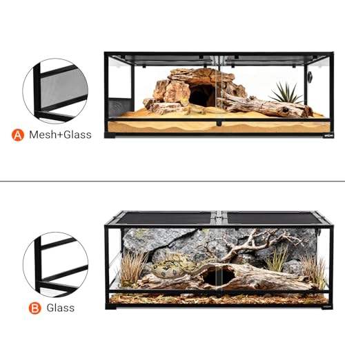 REPTI ZOO 85 Gallon Glass Reptile Terrarium 48" x 24" x 18", 2 in 1 Detachable Terrarium with Double Hinge Door & Top Screen Ventilation, Reptile Habitat Tank for Bearded Dragon, Ball Python, Gecko