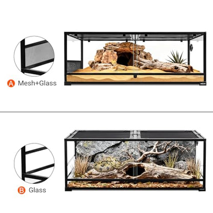 REPTI ZOO 85 Gallon Glass Reptile Terrarium 48" x 24" x 18", 2 in 1 Detachable Terrarium with Double Hinge Door & Top Screen Ventilation, Reptile Habitat Tank for Bearded Dragon, Ball Python, Gecko