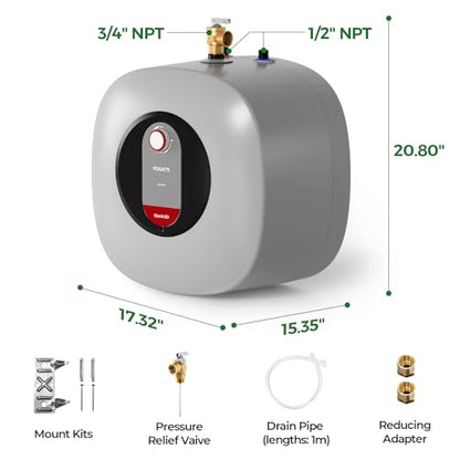 FOGATTI Mini Tank Water Heater Electric, 8 Gallon Point of Use Hot Water Solution for Under Sink 110V 120V - size: 8 Gal