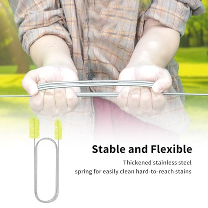 Flexible Drain Brush, 66" Extra Long Pipe Cleaners with 2 Pcs Straw Brush | Drain Cleaning Brush, Double Ended Elastic Hose Pipe Cleaner for Refrigerator Defrost, Aquarium Filter, Sink Drain, Fish Tank