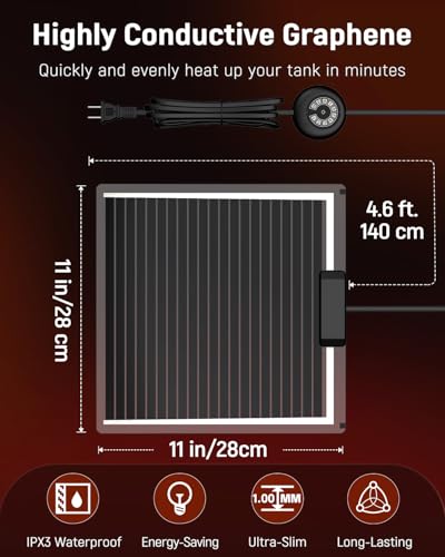 Pawfly 28 W Reptile Heat Pad with Thermostat 11 x 11 Inch Reptile Heating Pad Under Tank Terrarium Reptile Heat Mat for Turtles Frogs Snakes Lizards Geckos Hermit Crabs & Spiders - size: 28 W (11 x 11 Inch) with Controller