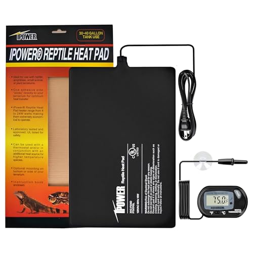 iPower 8x12 Inch Reptile Heating Pad with LCD Digital Aquarium Thermometer, Under Tank Heater Warmer Heat Mat for Turtles, Lizards, Frogs, Snakes - color: Black/Heat Pad + Thermometer, size: 8" x 12"