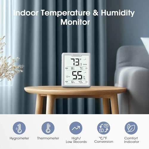 DOQAUS Hygrometer Indoor Thermometer, Temperature Humidity Meter, White | 3.4in Large LCD Display, Temp Humidity Monitor with Max Min Records for Home, Bedroom, Baby Room, Office, Greenhouse - color: White