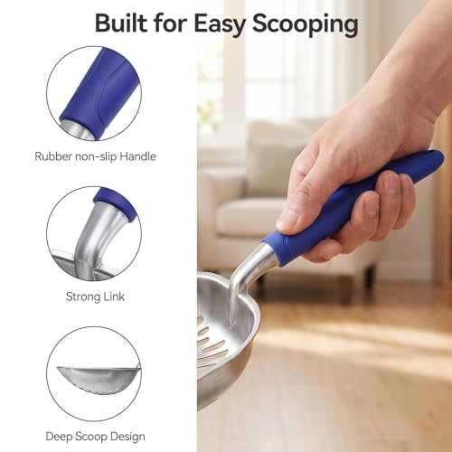 Cat Litter Scoop, Kitty Metal Scooper with Long Handle | Heavy Duty Aluminum Deep Sifter, Rustproof Durable Kitten Poop Shovel for Travel & Small Litter Box - color: Blue, size: Medium