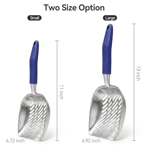 Cat Litter Scoop, Kitty Metal Scooper with Long Handle | Heavy Duty Aluminum Deep Sifter, Rustproof Durable Kitten Poop Shovel for Travel & Small Litter Box - color: Blue, size: Medium