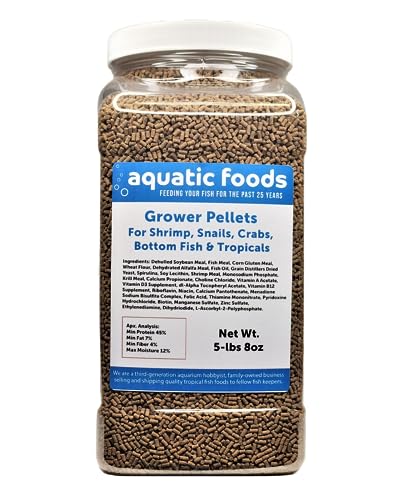 Shrimp GROWER 45% Protein Sinking Pellets, 1/16" x 3/8"… 5-lb 8oz Lg Jar | 1/16" x 3/8" Pellets, For Shrimp, Snails, Crabs, For Catfish, Plecos, For All Tropical Fish - size: 5.5 Pound (Pack of 1)
