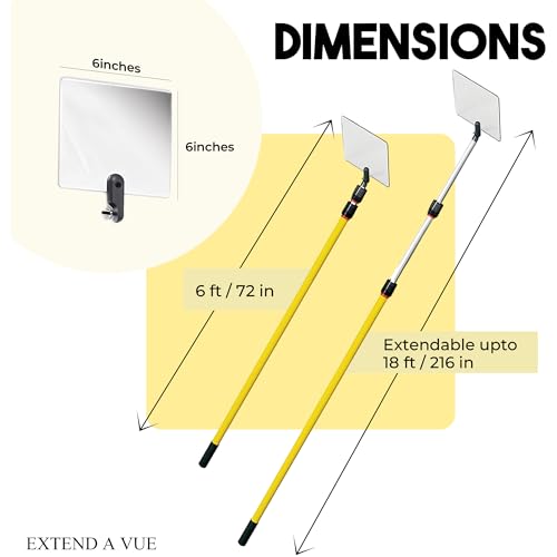 Inspection Mirror - Telescoping Heavy Duty, Lightweight & Durable, 6 ft - 18 ft Pole, 6 x 6 inch Acrylic Mirror - size: 6 x 6 inch Acrylic Mirror, style: 6 ft - 18 ft Pole
