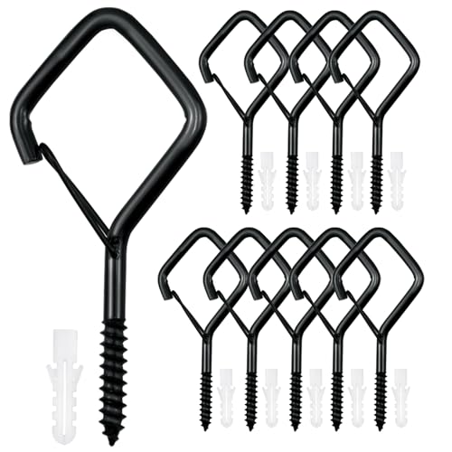 10 PCS Black Eye Screw Hooks, 4 Inch Ceiling Hooks for Hanging Heavy Duty Items with Safety Buckle – Metal Eye Bolt Hooks for Hanging Plants, Wind Chimes, Bird Feeders, String Lights, and More - size: 10 Pieces