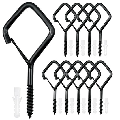 10 PCS Black Eye Screw Hooks, 4 Inch Ceiling Hooks for Hanging Heavy Duty Items with Safety Buckle – Metal Eye Bolt Hooks for Hanging Plants, Wind Chimes, Bird Feeders, String Lights, and More - size: 10 Pieces