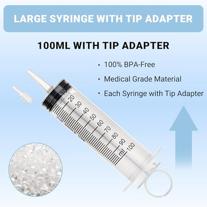 100ml Large Syringe, 5 Pack Plastic Syringes for Liquid with Tip Adapter | 100cc Large syringe for thick liquids & Scientific Labs, Oil Transfer, Plant Watering & Refilling, Glue, Individual Sealed - style: 100 ML