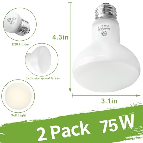 Reptile Heat Lamp Bulbs, Simulate Natural Sunlight Heat Light Bulb, 2 Pack 75W Amphibian Terrarium Basking Spot Lamp for Reptile, Bearded Dragon, Lizard, Turtle, Snake - color: Basking Bulb, size: Basking (2*75)